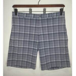 Nike Golf Dri-fit grey white plaid flat front athletic shorts - 38